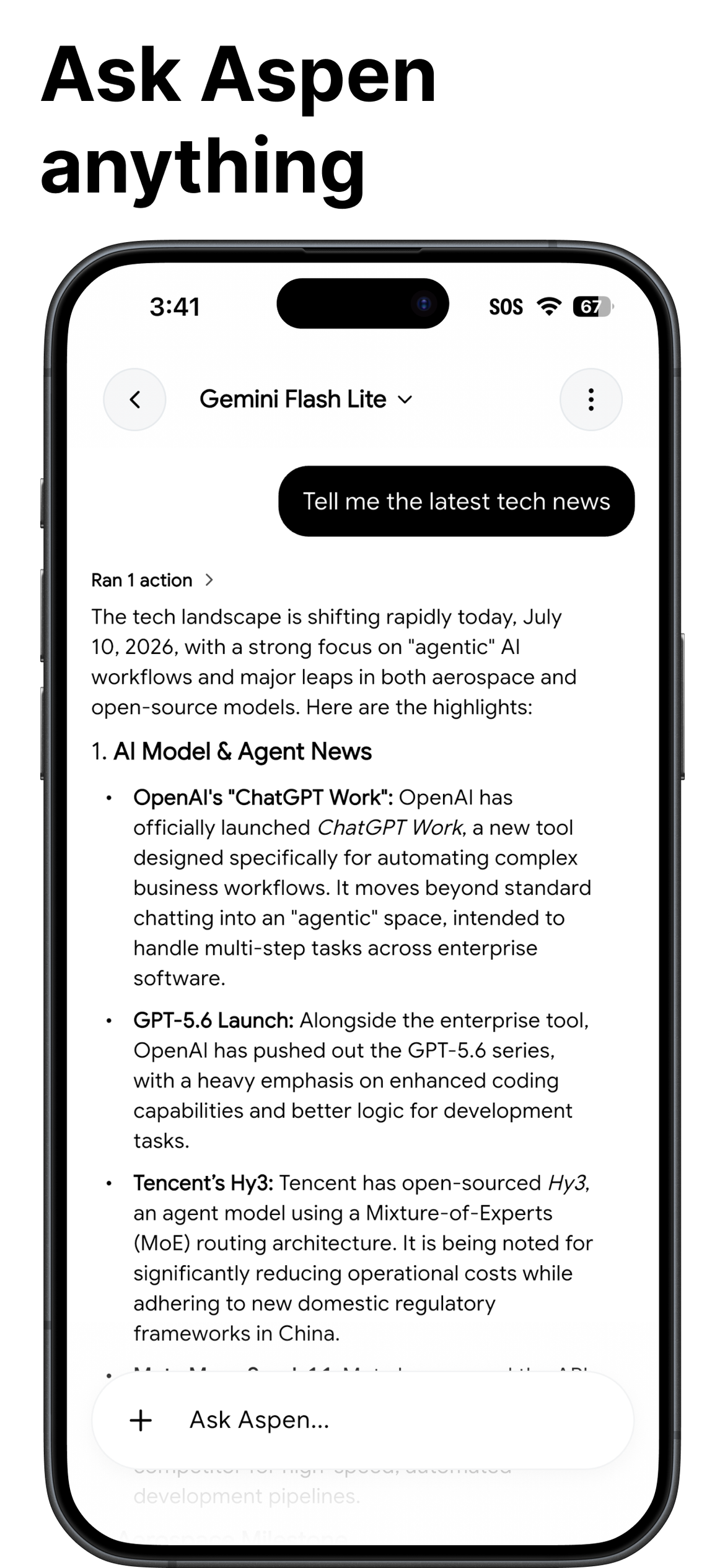 Aspen on iPhone — chat and agent sessions